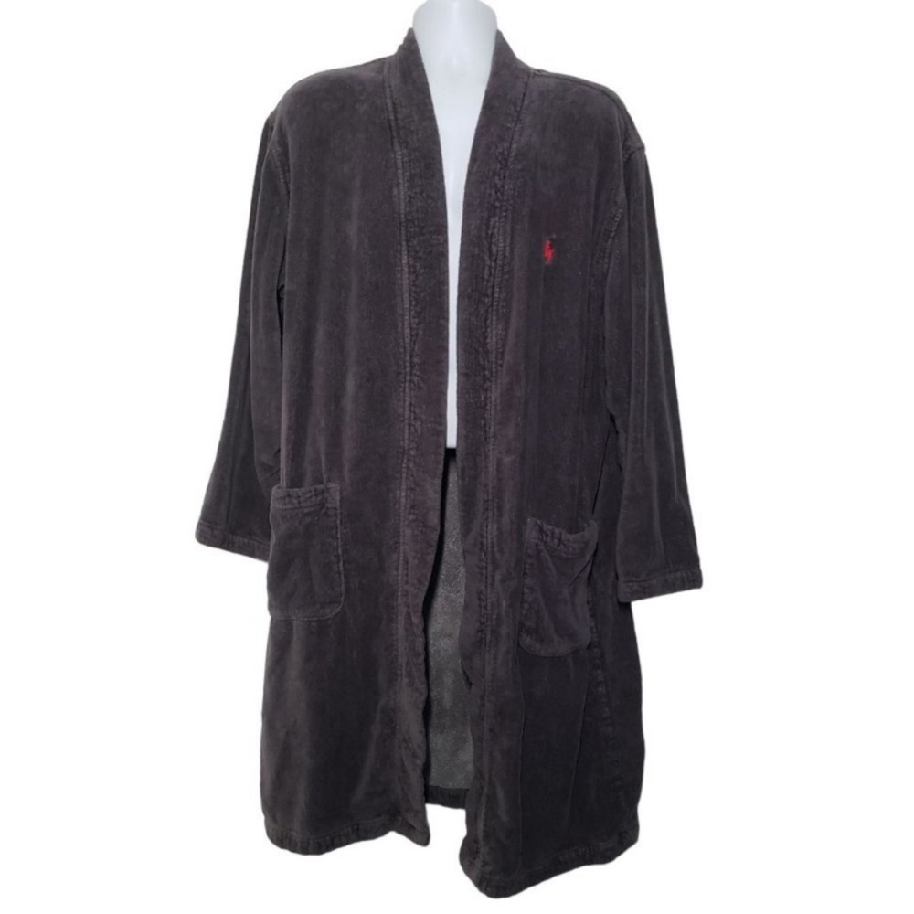 Polo Ralph Lauren Gray Terry Velour kimono style bathrobe EUC size L/XL - Picture 4 of 11
